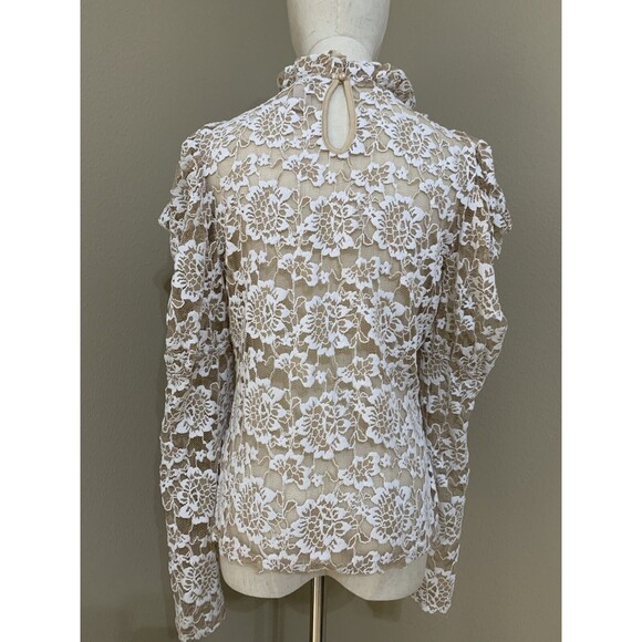 Dolan Anthropologie Lace Mock Neck Floral Ivory Blouse Long Sleeves MP - Picture 7 of 8